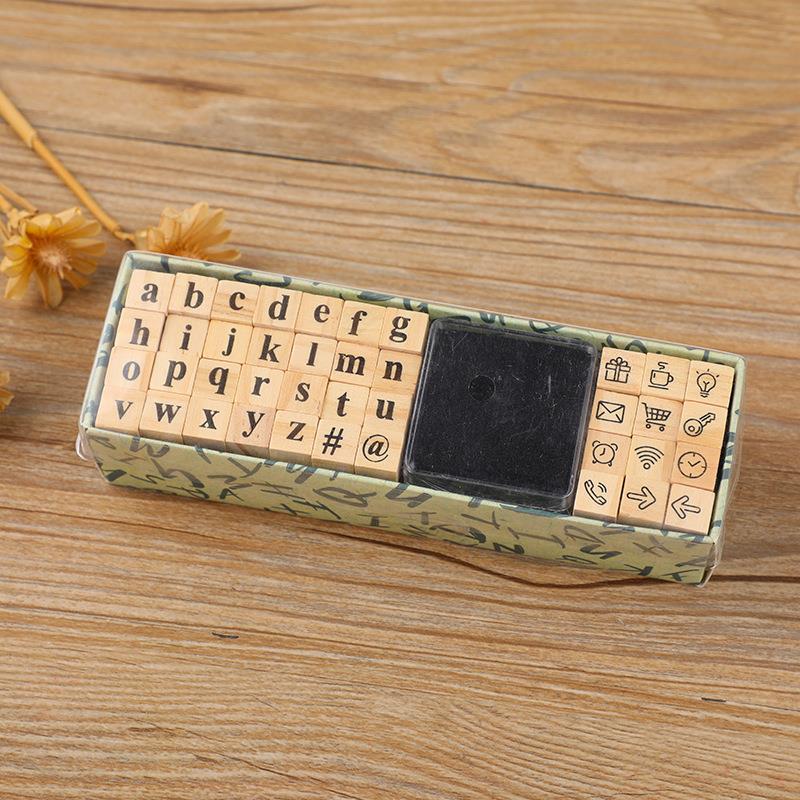 A Set Letters Retro Seal Wood Stamps Wooden Rubber Stamps Scrapbooking Stationery DIY Craft Album Decoration Handmade
