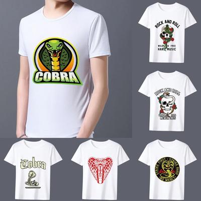 Modisches Herren-T-Shirt Weiß Klassischer Kobra-Druck Muster Serie Lässig Rundhals Pendler Alleskönner Bequemes Herren-Top