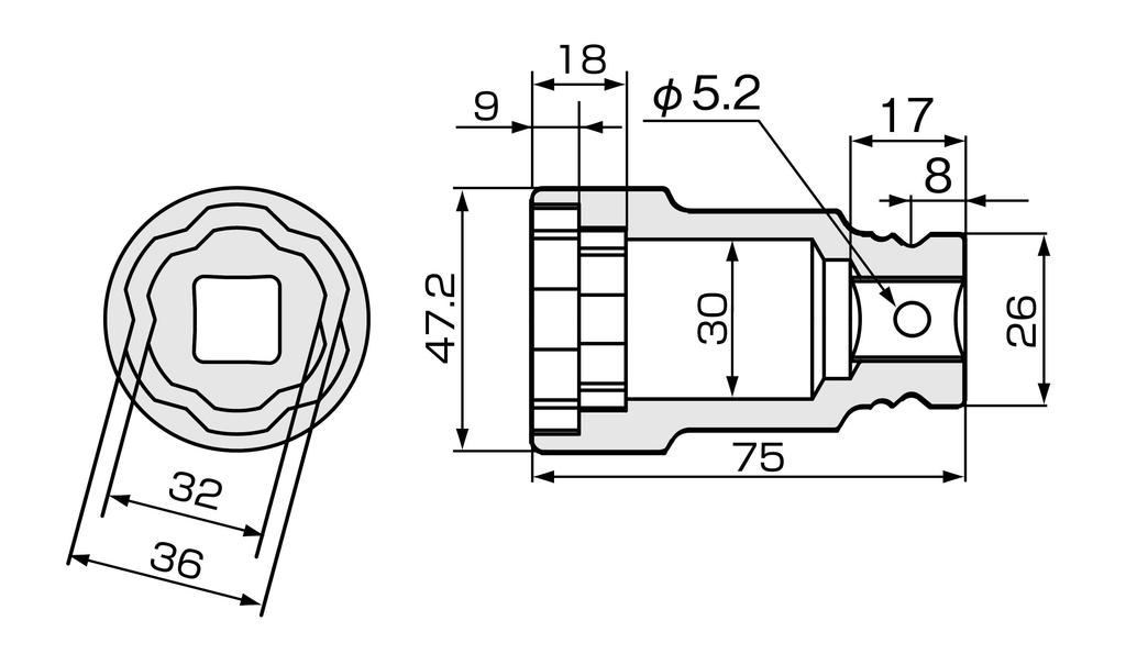 Tone HP4NQFW-3236 Double Quick Fit Impact Socket, 12.7mm (1/2") Drive, 32 X 36mm Width