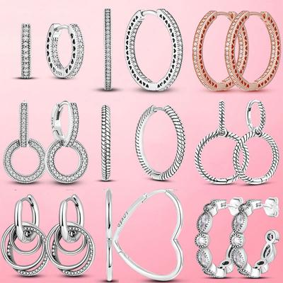 New 925 Silver Hot Moments Charms Hoop Earrings for Women Trendy Big Circle Fashion Silver Earrings Jewelry Making