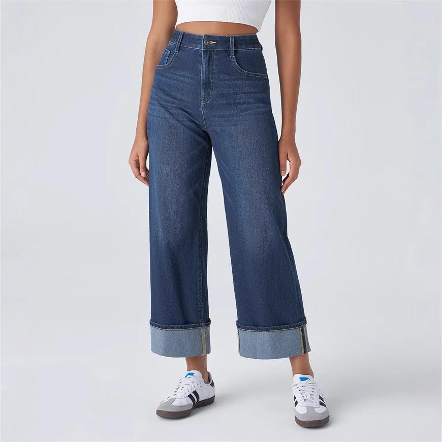 European and American fashion high-waisted pants straight-leg jeans 2026 spring new women s casual wide-leg pants women S