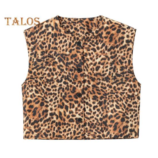 

Женский жилет однобортный без рукавов с круглым вырезом, однотонный, с леопардовым принтом, на пуговицах, для поездок на работу, свиданий, повседневный, короткий, повседневный, пальто L коричневый