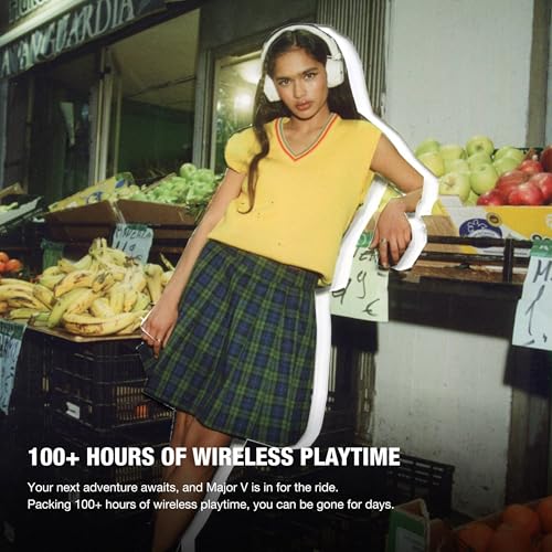 Marshall Major V Cream Wireless On-Ear Headphones with Bluetooth, 100 Hours of Playtime, Qi Charging, and Call Support [Official Japanese Product]