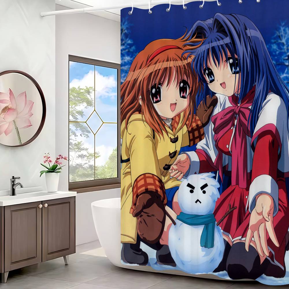 Retro Anime Kanon Girls Bathroom Shower Curtain Shielding Partition Shower Curtain Quick Dry Can Be Scrubable Light Opaque Bath