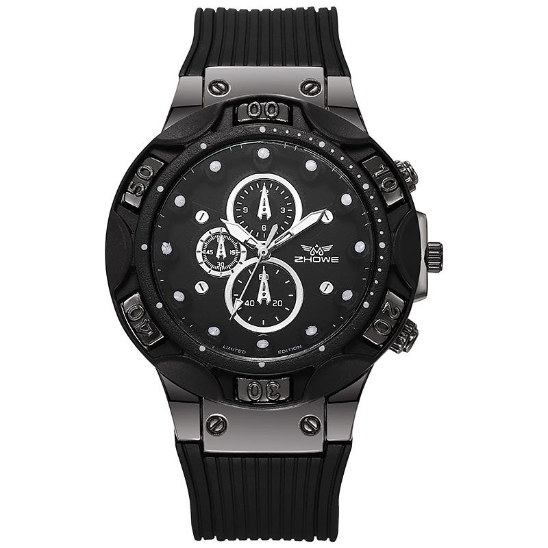 Men's Trendy Three-Eye Quartz Watch with Silicone Strap - Fashionable and Casual Design