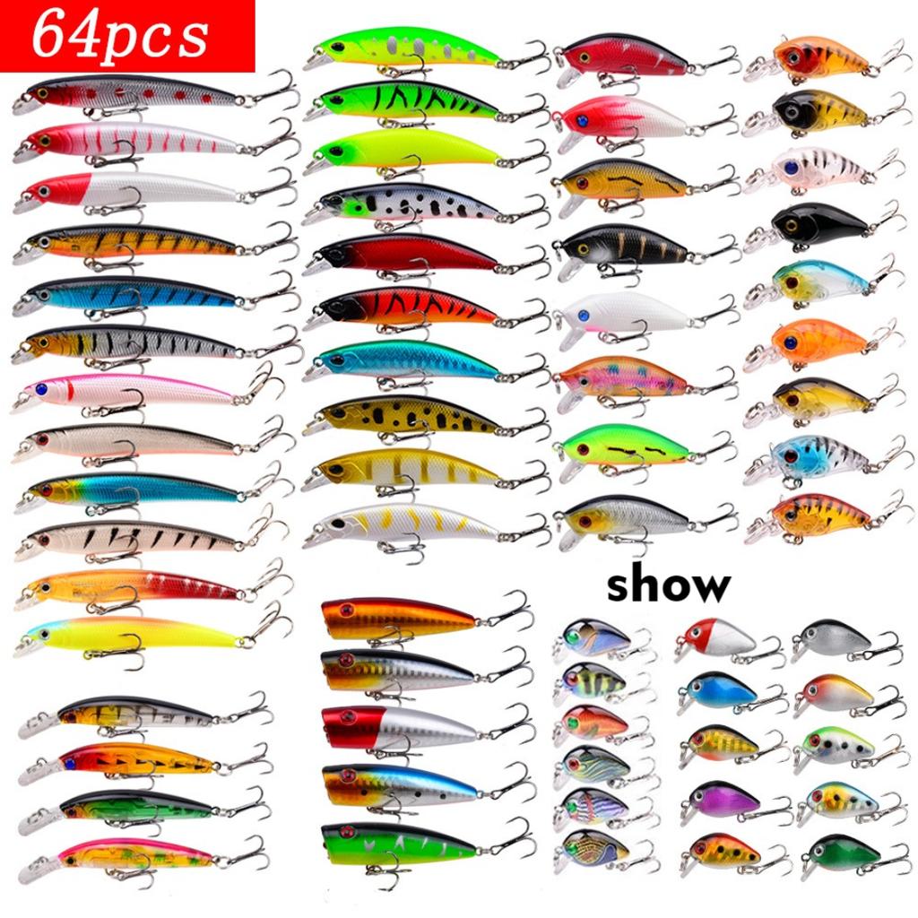 Set di 64 Pz di Esca Premium per Pesca a Spinning, Spinner Realistico che Nuota e Esca a Bolle, Kit Universale di Attrezzatura da Pesca Artificiale per Acqua Dolce e Salata