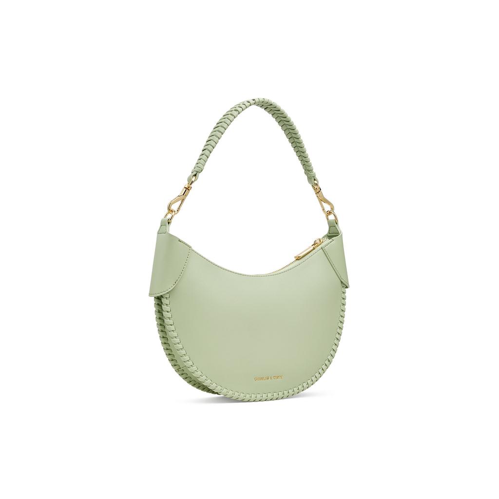 Charles & Keith Leaf Bag Crescent Bag PU Shoulder Bag Medium Women bags Matcha-Green CK2-40782578