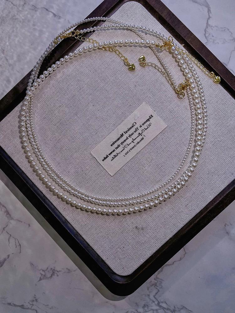 Elegancki naszyjnik z pereł z francuskiego prosa, 2 mm, bardzo drobny, dla kobiet - Lekka luksusowa łańcuszek do obojczyka