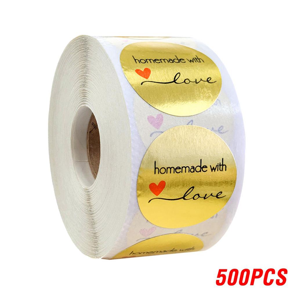 

Round Gold Homemade With Love Stickers Seal Labels Scrapbooking Stationery Stickers Handemade Food Seal Stickers 100-500pcs