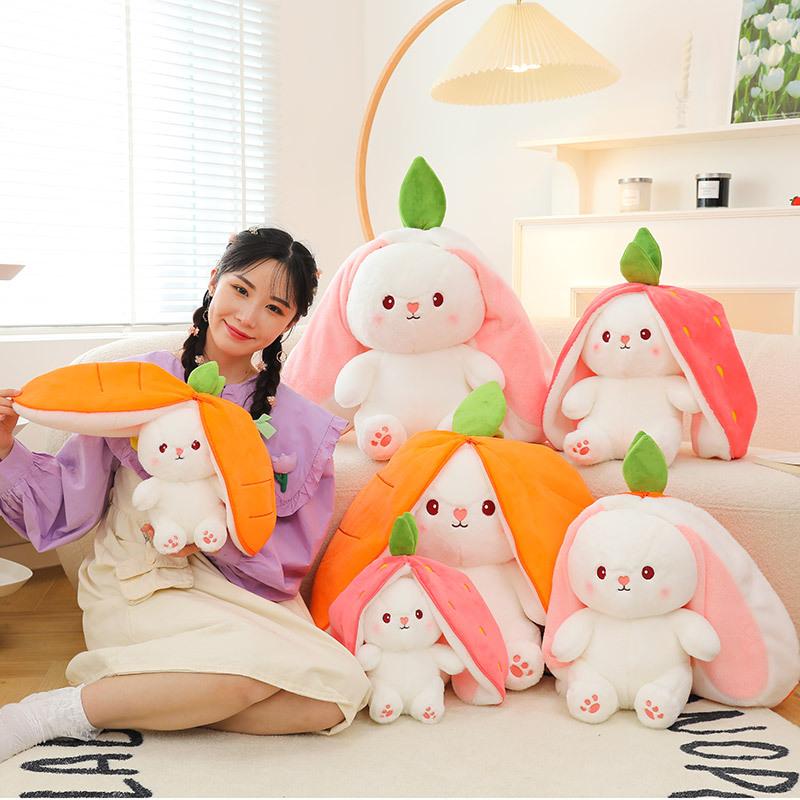 35-60cm Giant Size Lovely Rabbit Turn to Caot Strawberry Dolls Doll Fruit Transfigured Bunny Plush Toy Stuffed