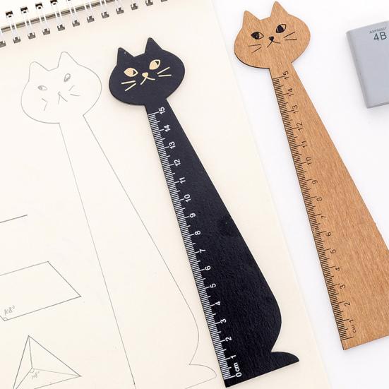 Creative Cartoon Cute Cat Kitten Straight School Supplies Stationery Wooden Ruler
