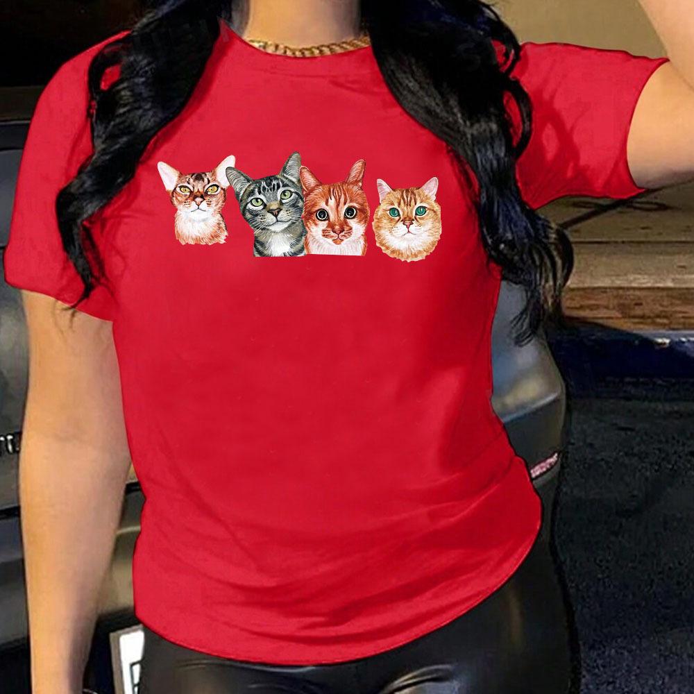 Women's Lips Letter Printed Loose Round Neck Short Sleeved T-shirt for Women Shirt