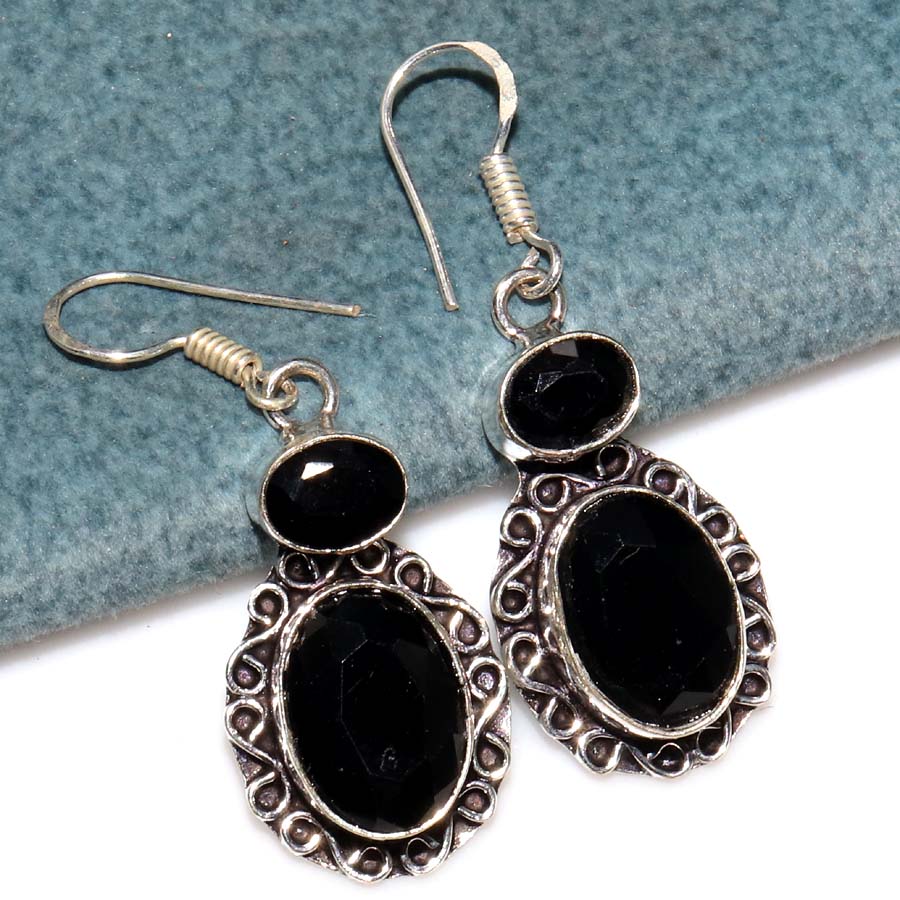 Black Onyx 925 Silver Plated Earrings 1.9" Women Jewelry Most Beautiful O1Q25