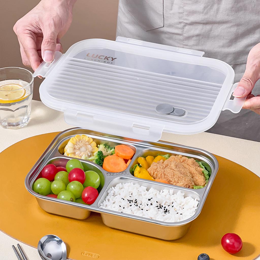 Scatola Pranzo Bento in Acciaio Inossidabile 304 a 4/5 Scomparti Contenitore Ermetico per Frutta Insalata Cibo per Bambini Studenti Piatto da Cena Resistente con Coperchio