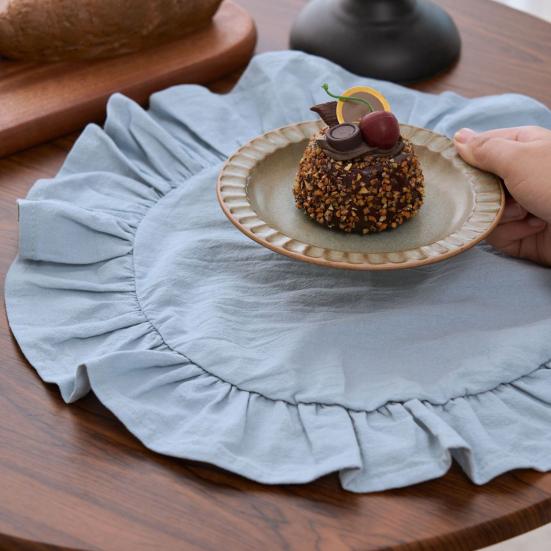 Rustikální prostírání Jednobarevné Kulatý tvar Volánkový okraj Prostírání na odpolední čaj Měkká praná bavlna Podložka na stůl Jídelna Kuchyně Párty Rustikální výzdoba stolu