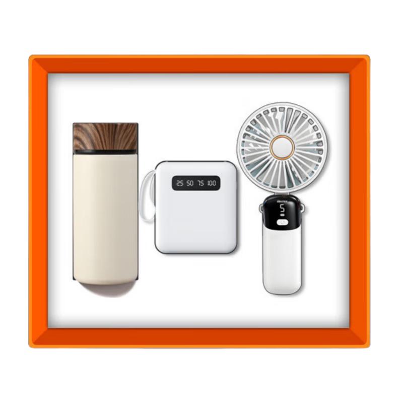 Wood Grain Insulated Cup Gift Set with Power Bank & Fan
