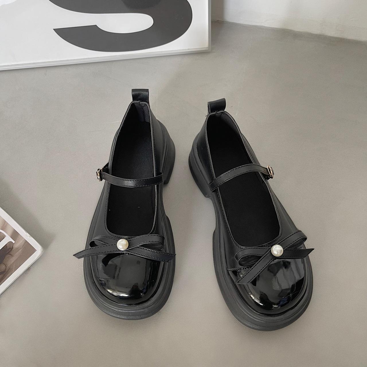 

Japanese Mary Jane single shoes women s shallow mouth thick-soled bow spring and autumn small leather shoes 2025 new Xiaoxiangfeng round head 40 чёрный