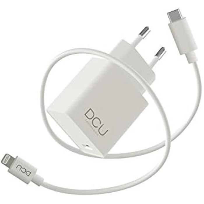 Chargeur USB-C - DCU TECNOLOGIC - Type C PD 18W - Compatible Lightning - 1m - Protection Surintensité