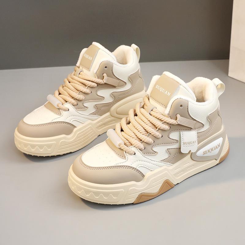 

[Customized] HW2066 velvet high-top color matching women s shoes 2025 winter new trendy student ins Korean version of leisure 40