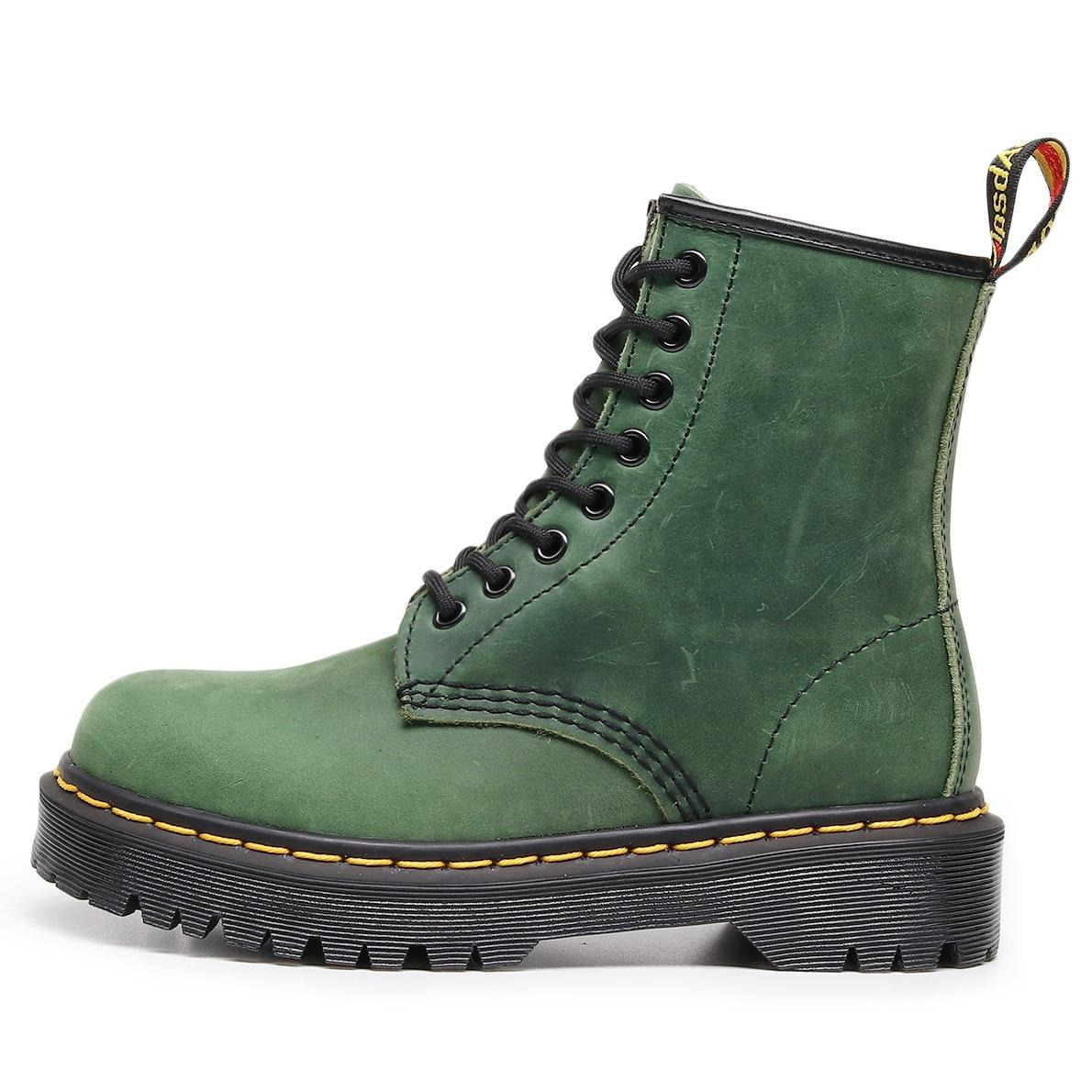 

New high-top tooling boots women s head layer Crazy Horse green short boots men s leather locomotive shoes medium and thick soles 35