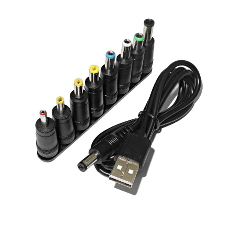Universal USB To DC 5.5*2.1mm Power Cable 9V Charging Cord With 8 Interchangeable Connectors For CCTV Camera TV Box Router Speak