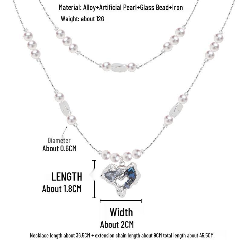 Blue & White Gradient Crushed Ice Heart Necklace - Women's Light Luxury Niche Clavicle Chain, Cool Original Design.