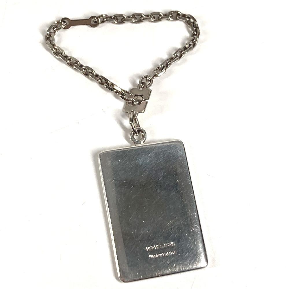 HERMES Logo enamel Chain Bag Charm Key Holder Metal Silver/blue