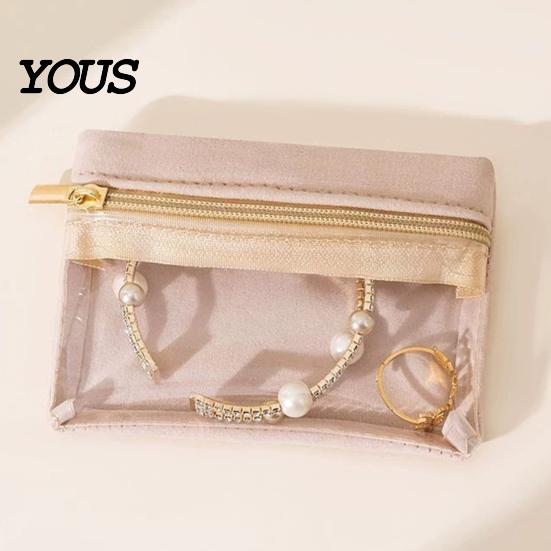 Daily Jewelry Storage Portable Bag, Flannel Organizer Case with Transparent Window And Travel Roll Smooth Zipper, Compact Necklace Holder for Commute