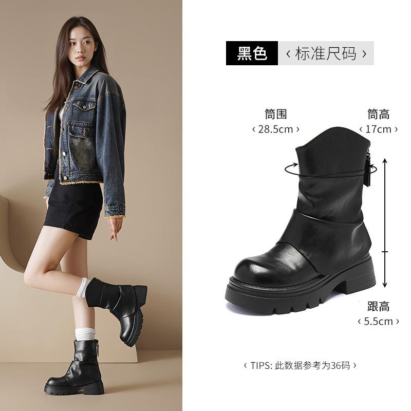 

Augustine платформа короткие ботинки женские 2025 новая осень средняя труба ботинки Мартин коричневые брюки британские западные ботинки 40