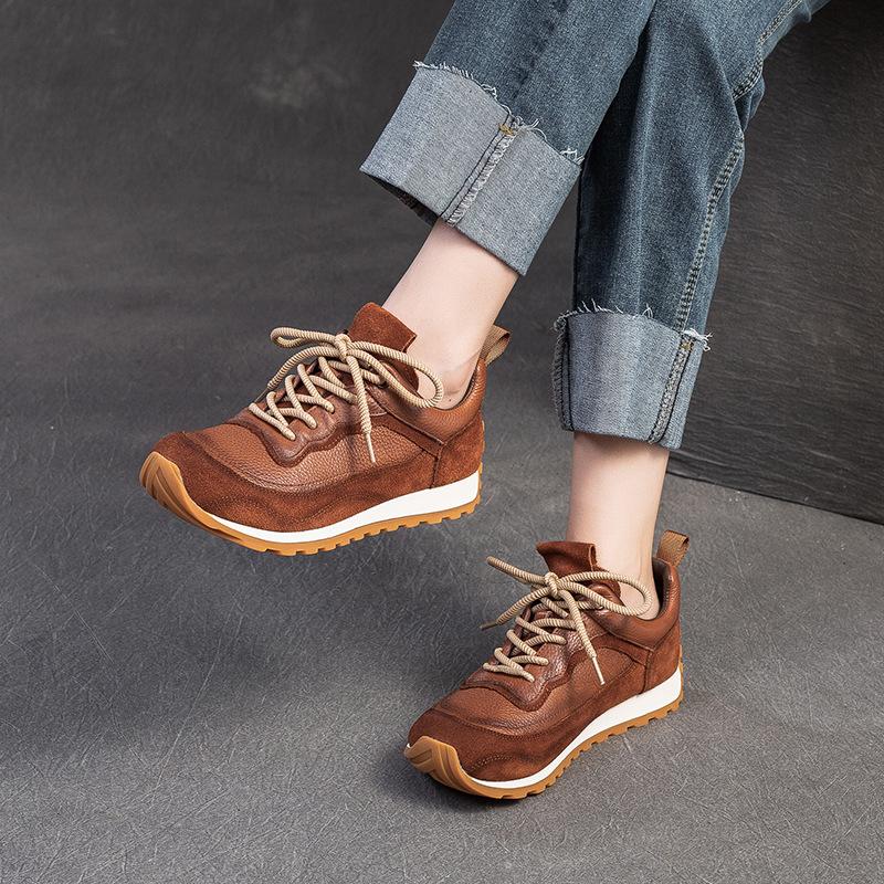 Fashion GKTINOO Lace-up Women's Flat Shoes Genuine Leather Sneakers Thick Soled 2025 New Handmade Comfortable Sports Platform Sneakers