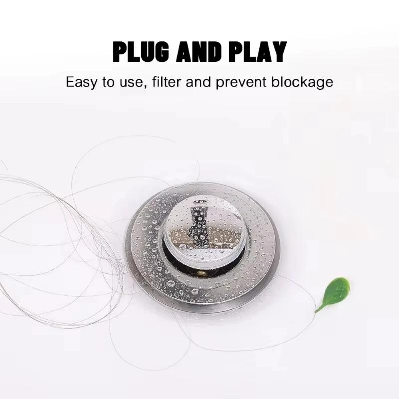 Kitchen Anti Odor Pop-Up Bounce Basin Stopper Hair Catcher Shower Sink Household Strainer Stainless Steel Filter Bouncing Core