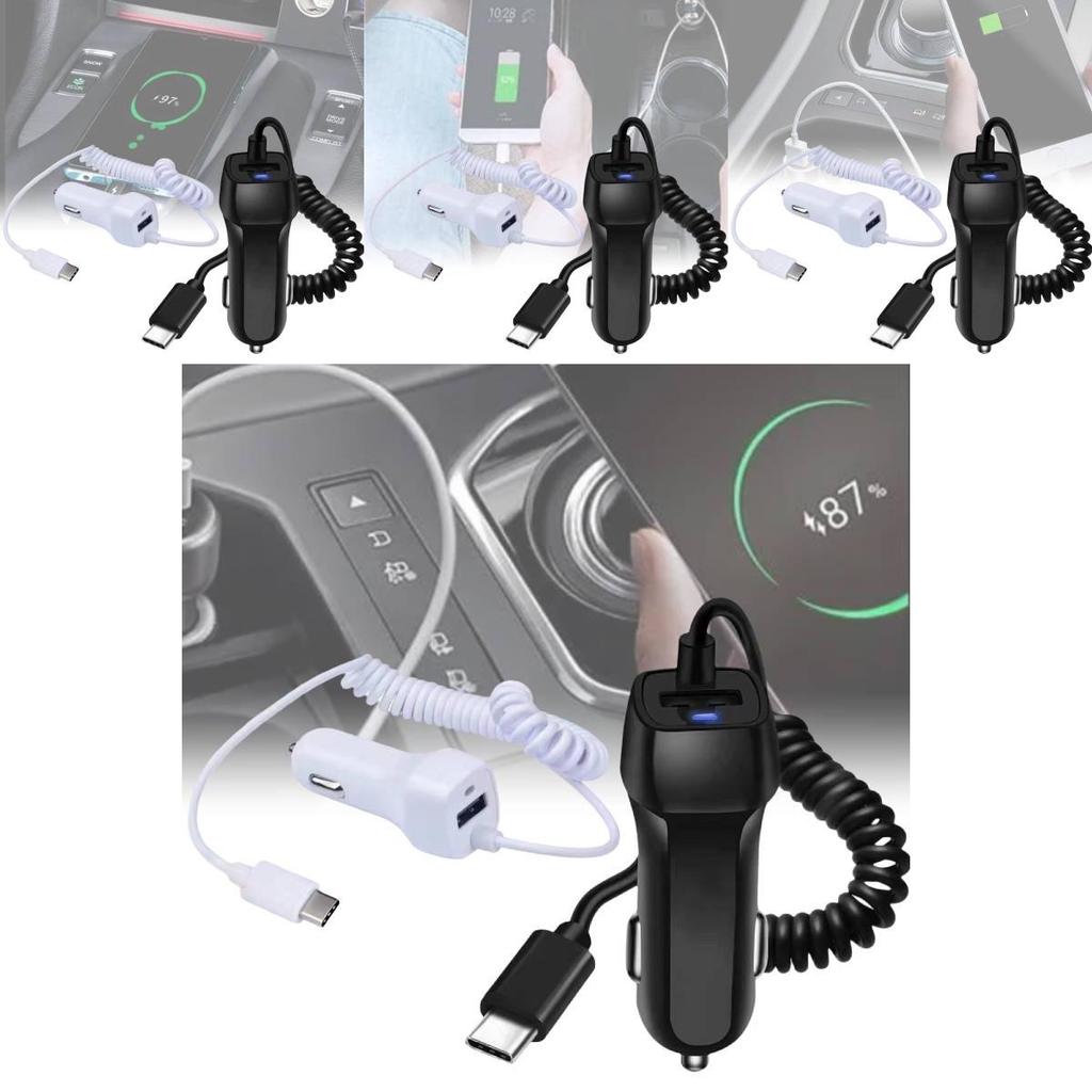 High Power Type-c Car Charger With Built-in Cable 5v3a Fast Charging For Usb Devices