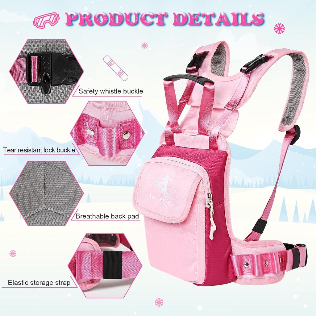 Children’s Ski Harness Trainer Snowboard Anti-fall Traction Belt Beginner Ski Auxiliary Bag with Safety Belt Kid’s Ski Backpack with Speed