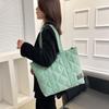 2024 Trendy Solid Color Large Quilted Shoulder Bag for Women - Simple Oxford Cloth Design