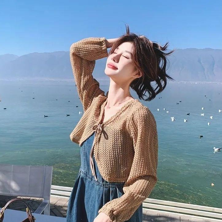 

French Retro Mid-Length Denim Dress & Knitted Cardigan Set for Women - 2026 Spring Collection S, Recommended up to 50 kg