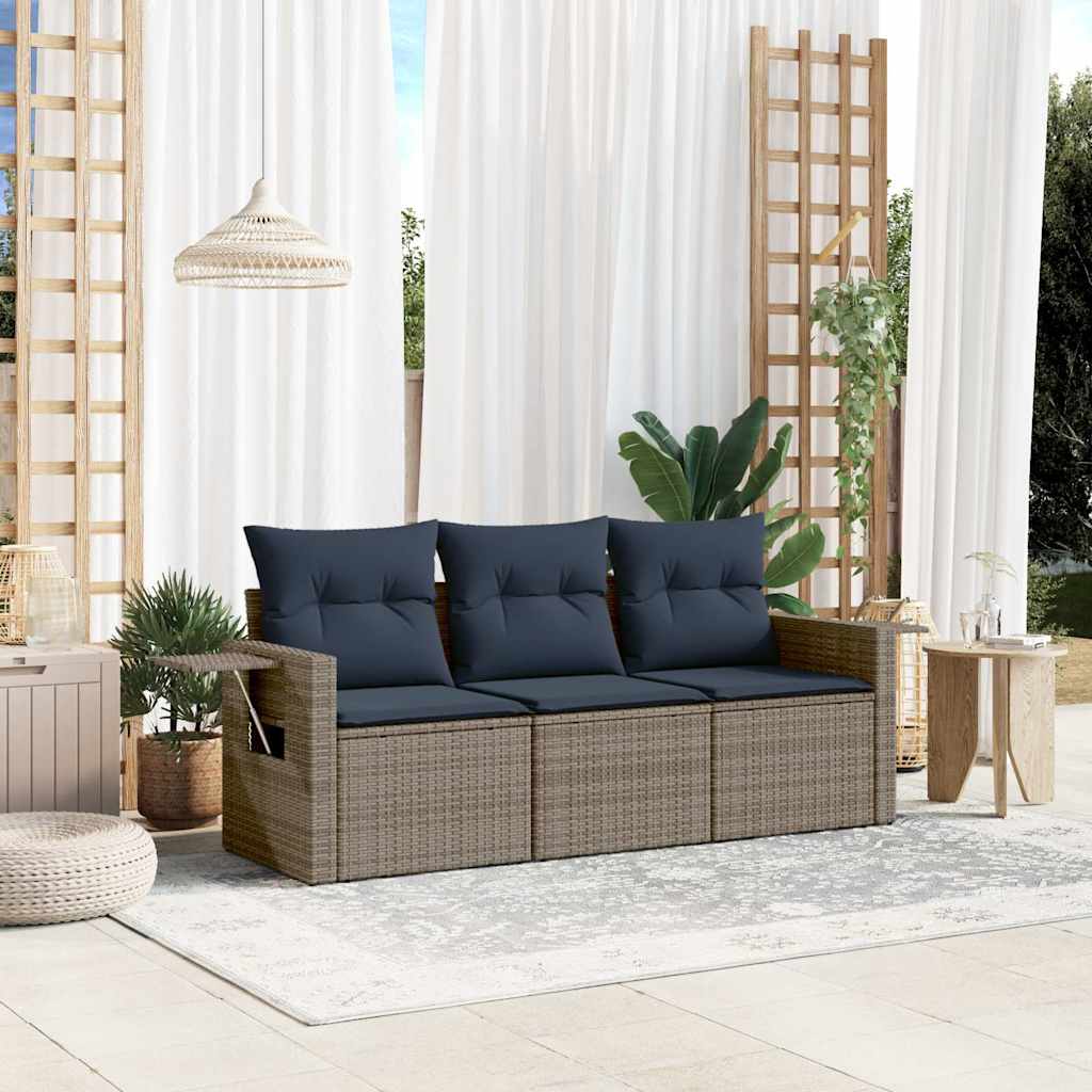 3 Piece Garden Sofa Set with Cushions Gray Poly Rattan