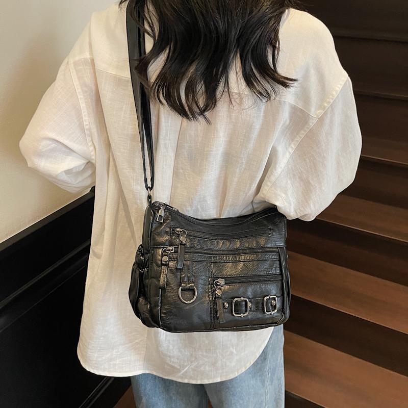 Soft Leather Shoulder Bag Women's Commuter Mother Bag Multi-Layer Crossbody Bag