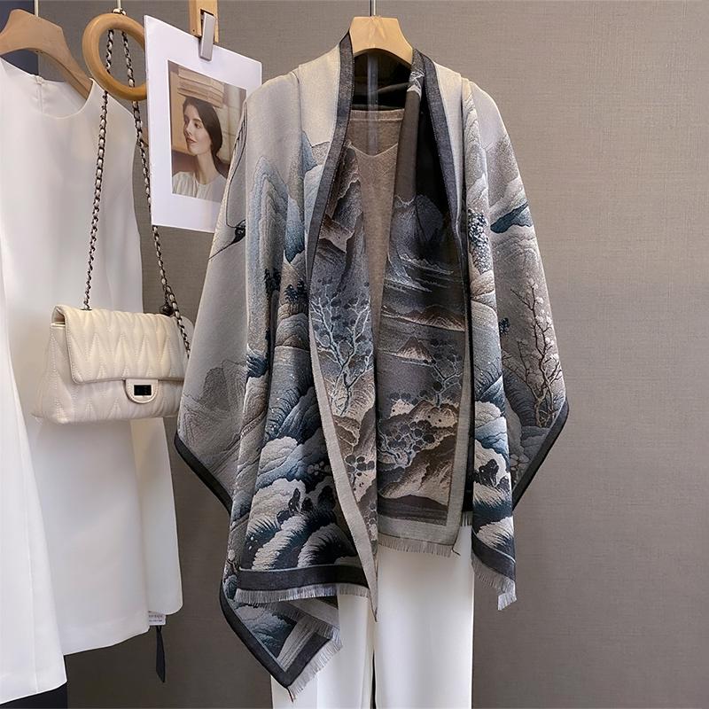 Design Oil Floral Printde Cashmere Scarf Women Winter Pashmina Shawls And Wraps Thick Warm Bufanda Stoles Blanket Luxury