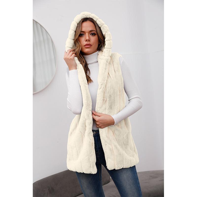 New fashion hooded vest women's spring and autumn imitation fur vest women's autumn and winter vest women's versatile