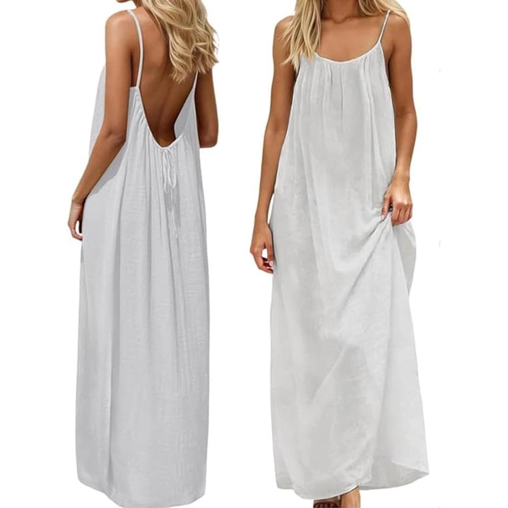 Backless Cami Dress for Women Summer 2026, Sleeveless Solid Loose Fit Cami Lounge Dress Adjustable Back Straps