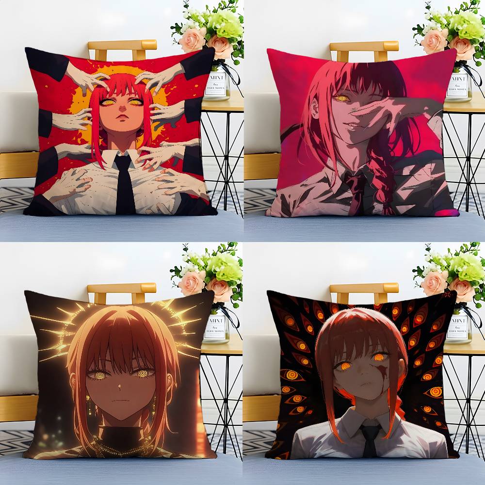 Anime Chainsaw Man Makima-Cartoon Pillow Case Anti-dustmite Pillowcase Invisible Zipper Silky Short Plush Sofa Cushion Cover