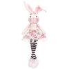 Plush Doll Cute Long-Leg Sitting Stripe Rabbit Toy Adorable Floral Dress Design With Pom-Poms Easter Home Decor
