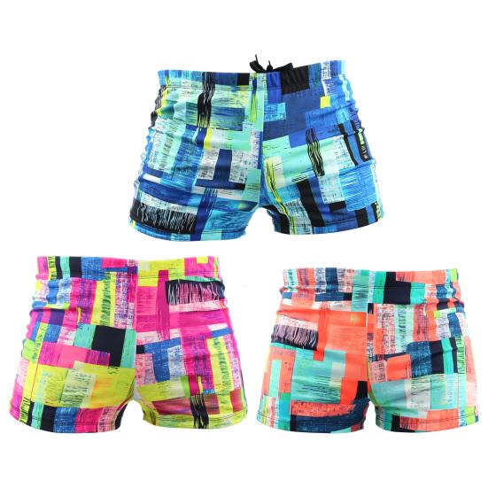 Swimming Trunks Mid-rise Geometric Color Block Design Quick Drying Breathable Swimming Shorts Sun-Resistant Swimwear