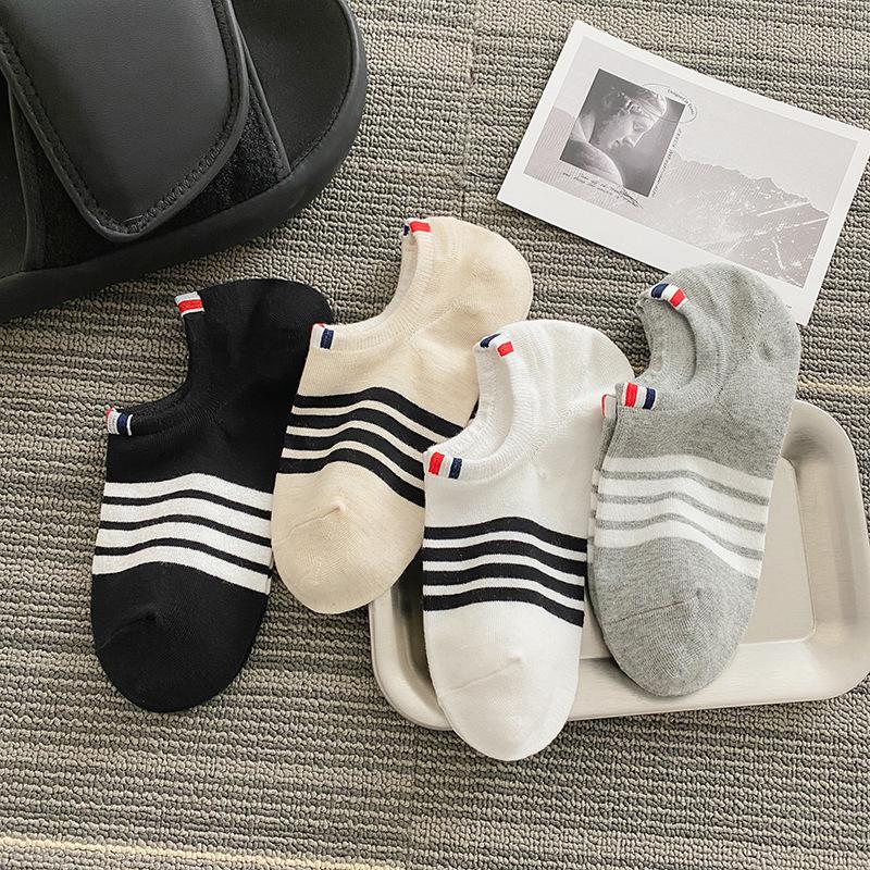 Tide Brand Tb Four Bars Summer Thin Cotton Sports Socks Striped Light Mouth Socks Low Top Breathable Invisible Boat Socks