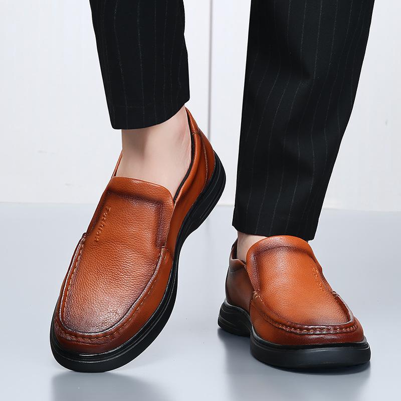 The First Layer of Cowhide Men's Shoes Doudou Shoes, New Autumn Soft-soled Non-slip Casual Shoes, Men's Middle-aged and Elderly Leather Shoes, Men's