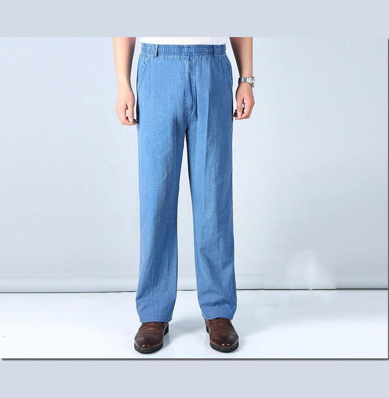 Summer Thin Middle-aged and Elderly Men's Trousers with High Waist Elastic Loose Cotton and Linen Trousers Comfortable High Quality Unique Clothes