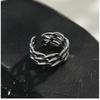 Adjustable Open Ring Men Women Minimalist Geometric Double Band Wave Design Plated Retro Chic Jewelry