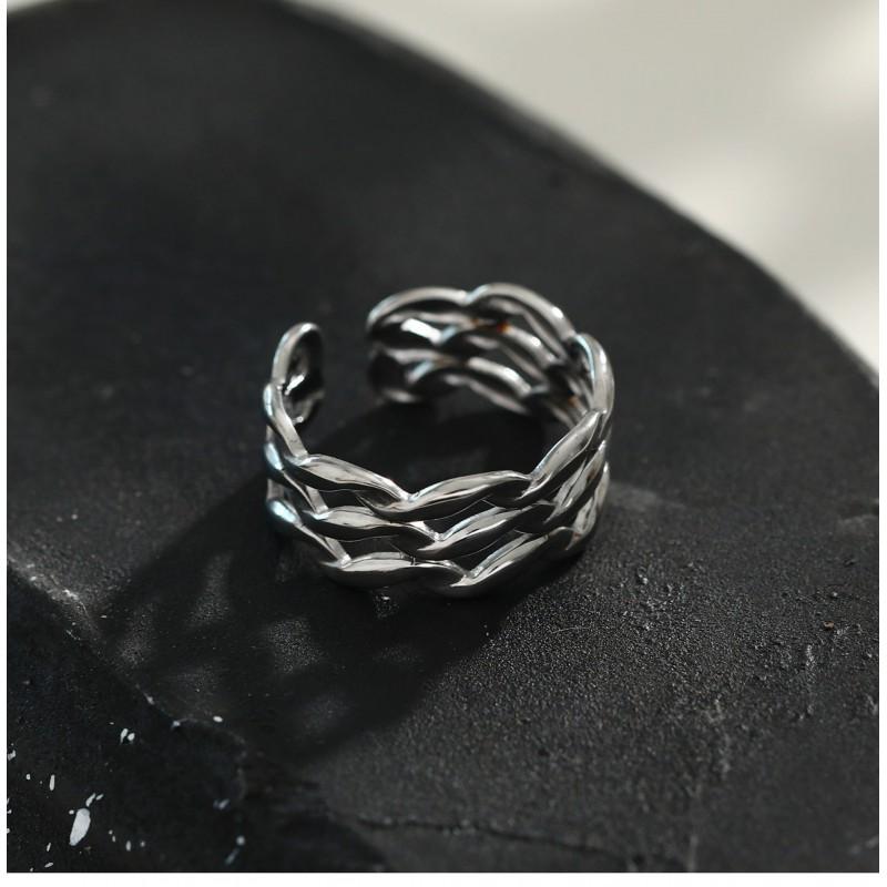 Adjustable Open Ring Men Women Minimalist Geometric Double Band Wave Design Plated Retro Chic Jewelry