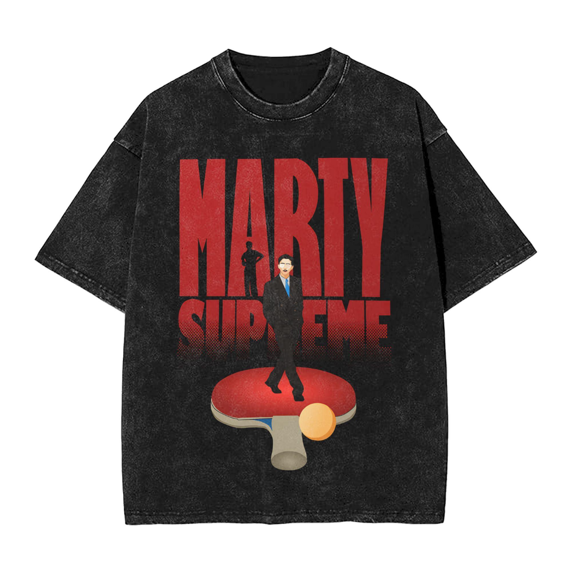 Marty Table Tennis Timothee Chalamet Vintage Washed TShirt Mens 100Cotton Clothes Harajuku Marty Supreme Round Neck S