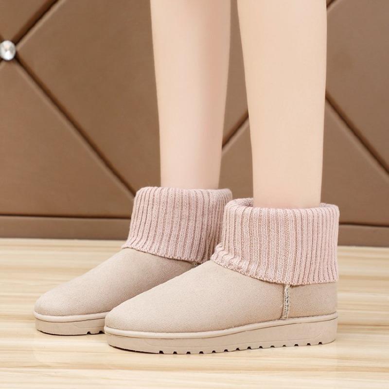 Ladies Snow Boots Pink Elastic Female Shoes Suede Booties Round Toe Ankle Chic and Elegant Trend 2025 Boot Winter Footwear Gyaru